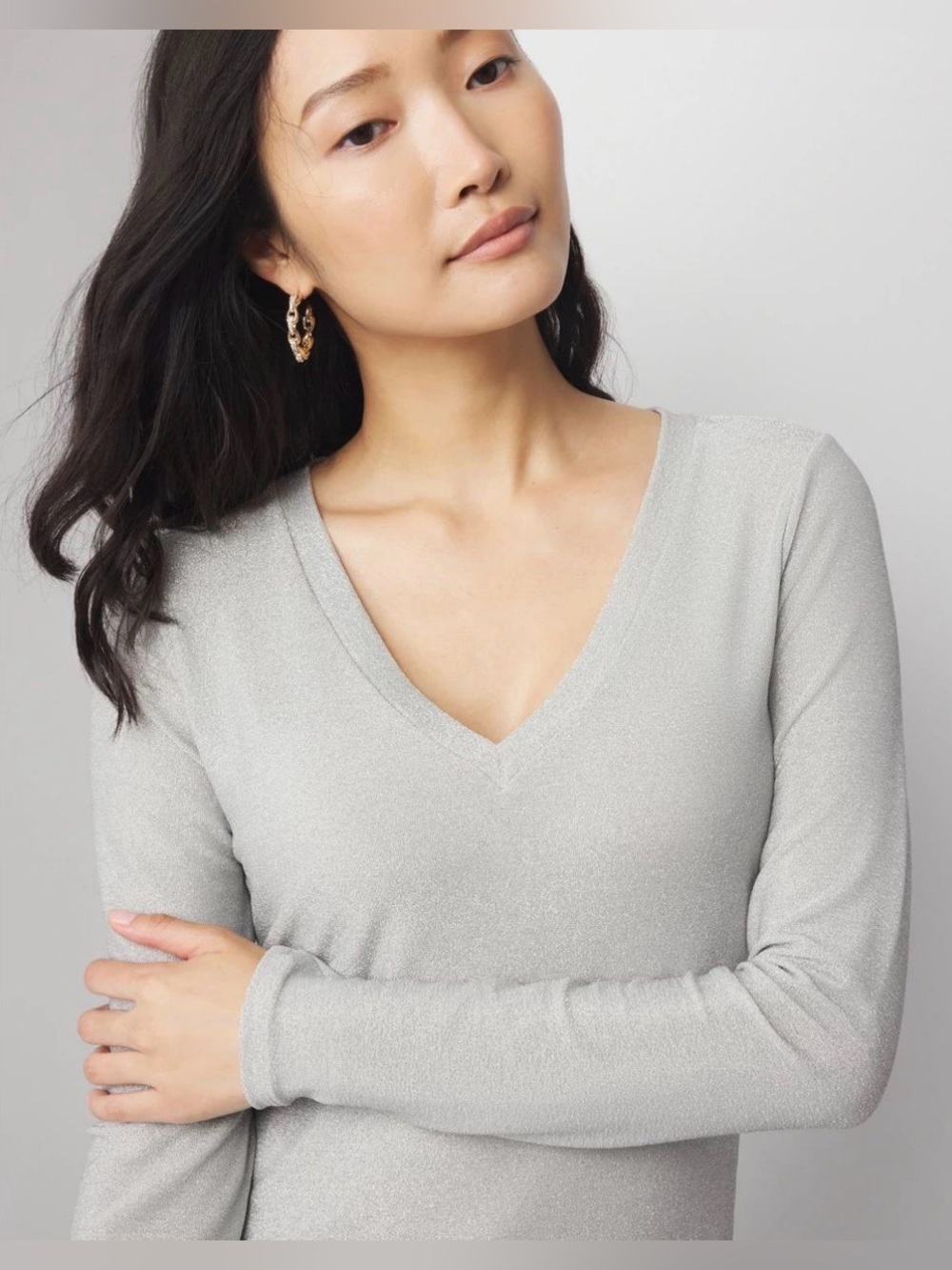 WHBM LONG SLEEVE SPARKLE KNIT TOP